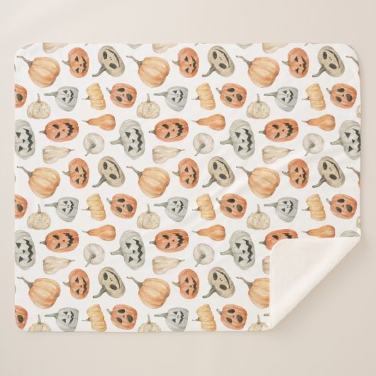 Fun Watercolor Pumpkin Pattern Sherpadecke (Vorderseite (Horizontal))