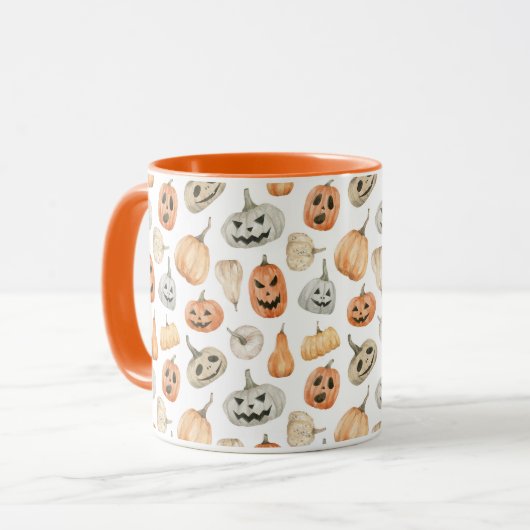 Fun Watercolor Pumpkin Pattern Tasse (Vorderseite Links)