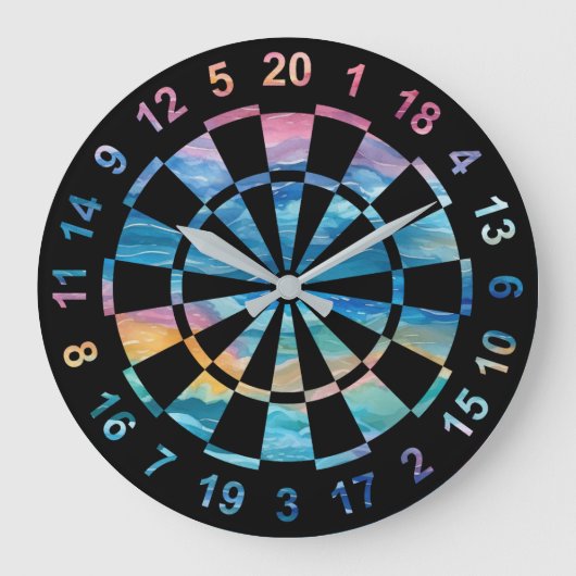 Fun Watercolor Rainbow Dartboard Themed Große Wanduhr (Vorderseite)