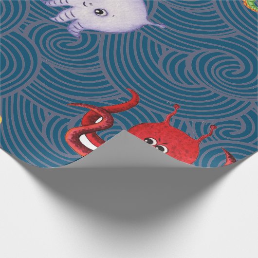 FUN WATERCOLOR SEA MONSTER WRAPPING PAPIER GESCHENKPAPIER (Ecke)
