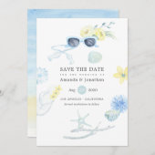 Fun Watercolor Sommerstrand Hochzeit Save The Date (Vorne/Hinten)