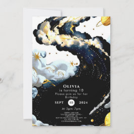 Fun Watercolor Space zum Geburtstag Einladung