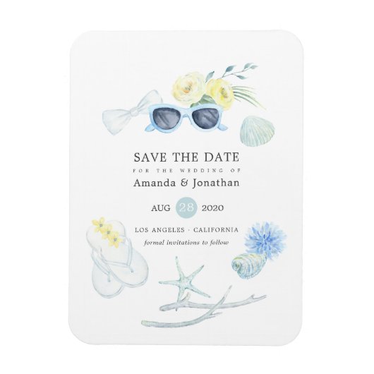Fun Watercolor Summer Beach Hochzeit Save the Date Magnet (Vertikal)