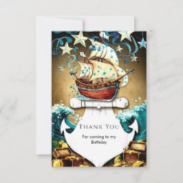 Fun Watercolor Treasure Pirate Geburtstag Dankeskarte