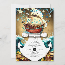 Fun Watercolor Treasure Pirate Geburtstag Einladung