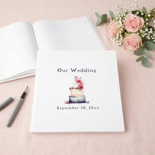 Fun watercolor wedding cake guest book gästebuch