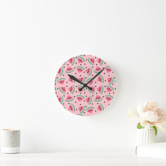 Fun Watermelon Slice Pattern Summer Vibes Runde Wanduhr (Zuhause)