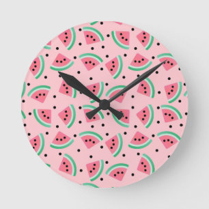 Fun Watermelon Slice Pattern Summer Vibes Runde Wanduhr