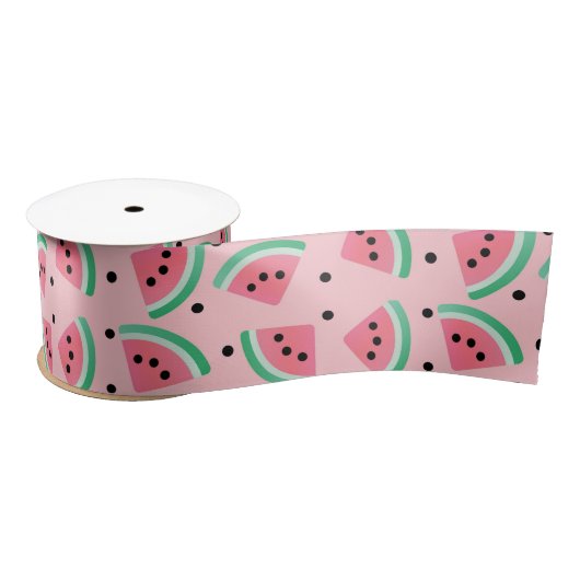 Fun Watermelon Slice Pattern Summer Vibes Satinband (Spule)