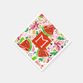 Fun Watermelon und Blumenmuster Monogramm Serviette (Ecke)