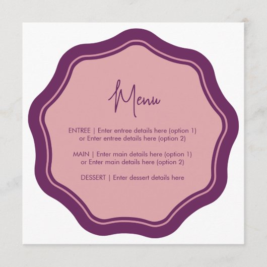 Fun Wavy Menü Lila & rosa Menükarte (Vorderseite)