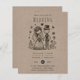 Fun Wedding Cartoon Bride Groom Handgezeichnet