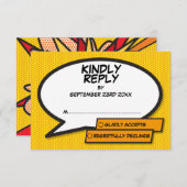 Fun Wedding Comic Book Speech Blase RSVP Karte (Vorne/Hinten)