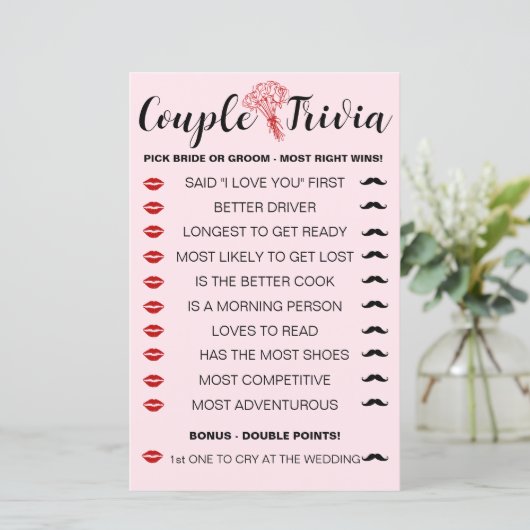 Fun Wedding Couple Trivia Game - Bride vs Groom (Stehend Vorderseite)