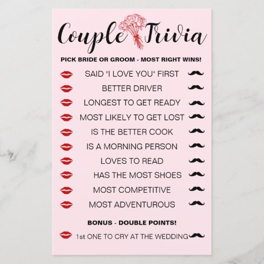 Fun Wedding Couple Trivia Game - Bride vs Groom (Vorderseite)