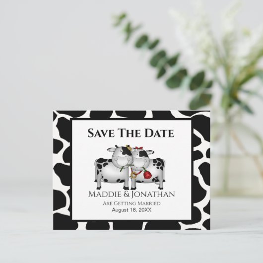 Fun Wedding Cows Save the Date Postkarte (Stehend Vorderseite)