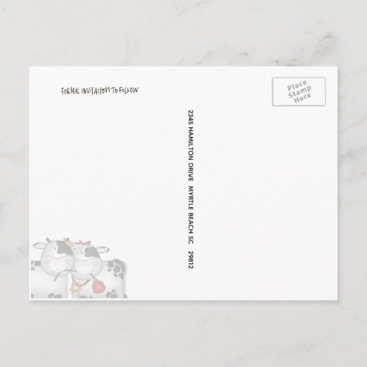 Fun Wedding Cows Save the Date Postkarte (Rückseite)