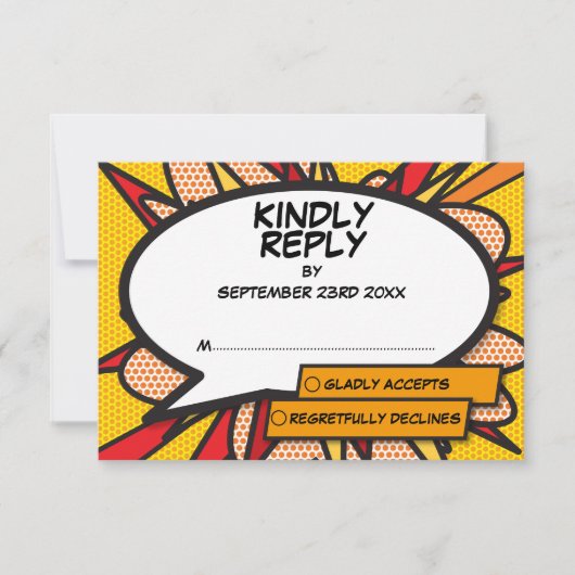 Fun Wedding farbenfrohe Sprechblase RSVP Karte (Vorderseite)