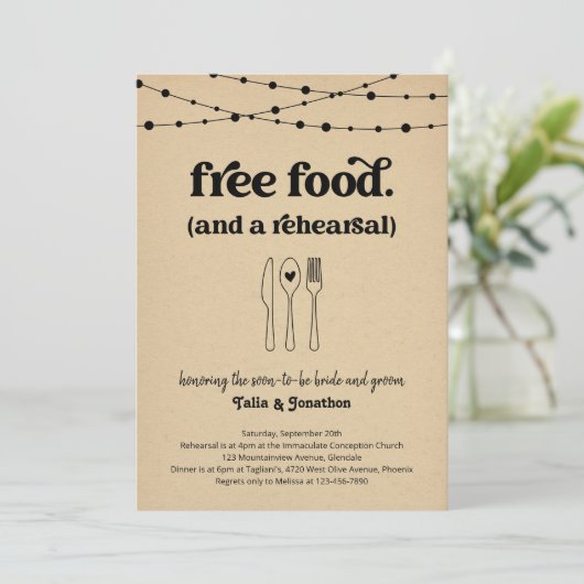 Fun Wedding Probe Dinner Einladung (Stehend Vorderseite)