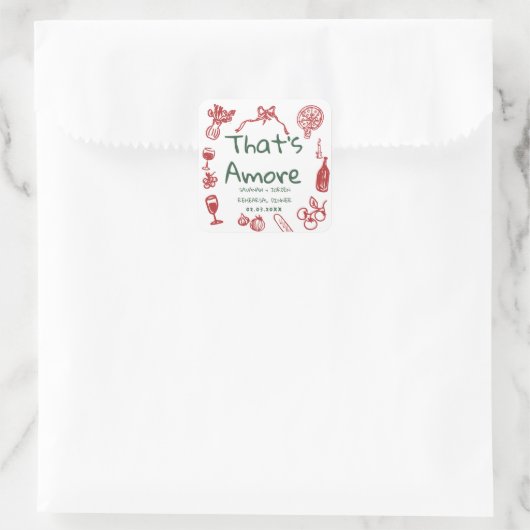 Fun Wedding ,Whimsical Font & Italian Vibes Quadratischer Aufkleber (Tasche)