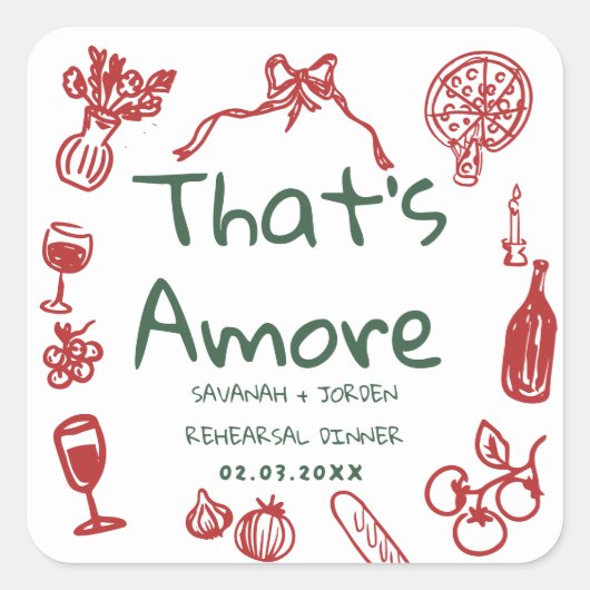 Fun Wedding ,Whimsical Font & Italian Vibes Quadratischer Aufkleber (Vorderseite)