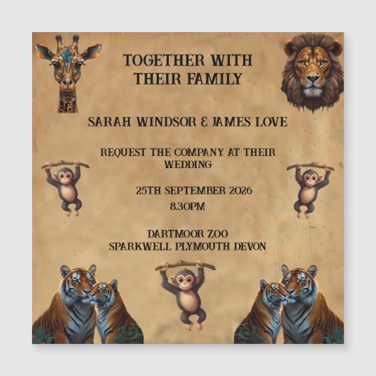 Fun Wedding Zoo Magneteinladung (Vorderseite)