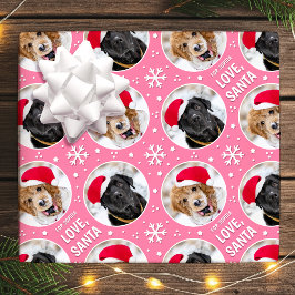 Fun Weihnachten Liebe Santa Custom Foto Name Rosa Geschenkpapier
