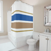 Fun weiße, blaue Retro-braune Streifen auf weiß Duschvorhang (Beispiel)