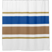 Fun weiße, blaue Retro-braune Streifen auf weiß Duschvorhang (Vorderseite)