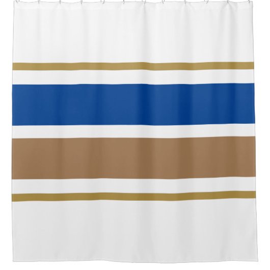 Fun weiße, blaue Retro-braune Streifen auf weiß Duschvorhang (Vorderseite)