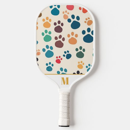 Fun weißes, farbiges Monogramm-Muster für Hunde Pickleball Schläger (Rückseite)