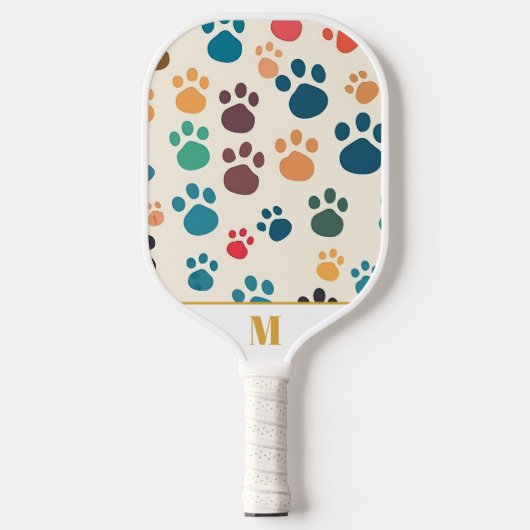 Fun weißes, farbiges Monogramm-Muster für Hunde Pickleball Schläger (Vorderseite)
