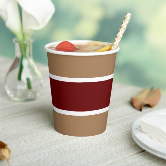 Fun weite, tiefe rote Streifen auf Mocha Brown Pappbecher (In Situ)