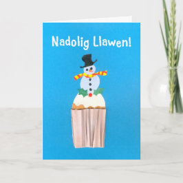 Fun Welsh Christmas Card, Cupcake mit Snowman Feiertagskarte