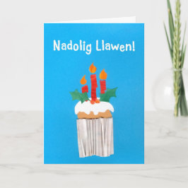 Fun Welsh Christmas Cupcake Card mit Kerzen Feiertagskarte