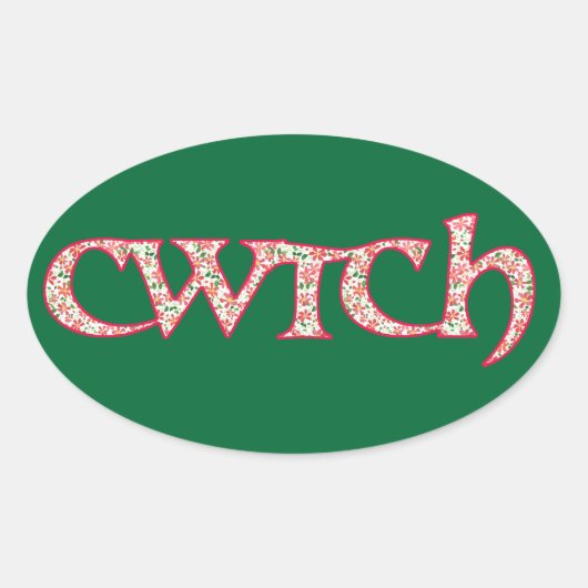 Fun Welsh Cwtch Stickers: Clematis Muster Ovaler Aufkleber (Vorderseite)