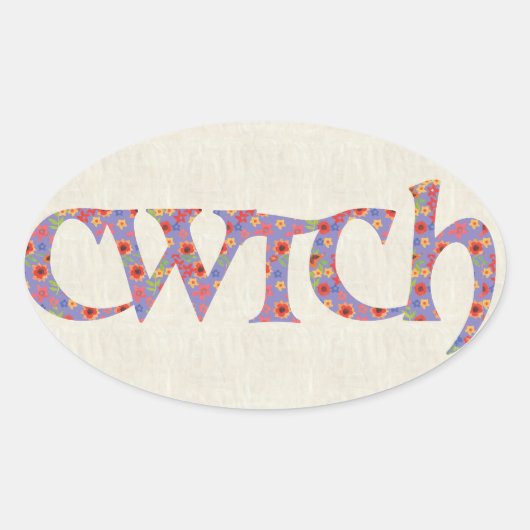 Fun Welsh Cwtch Stickers, Ditzy Blume Ovaler Aufkleber (Vorderseite)