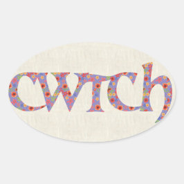 Fun Welsh Cwtch Stickers, Ditzy Blume Ovaler Aufkleber