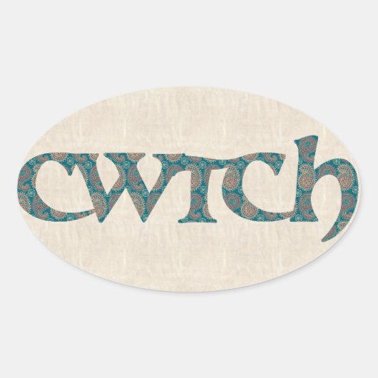 Fun Welsh Cwtch Stickers, Paisley Pattern Ovaler Aufkleber (Vorderseite)