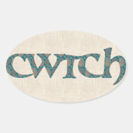 Fun Welsh Cwtch Stickers, Paisley Pattern Ovaler Aufkleber