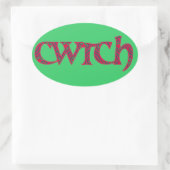 Fun Welsh Cwtch Stickers: Rot, grünes Muster Ovaler Aufkleber (Tasche)