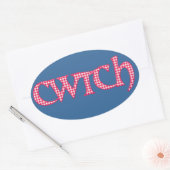 Fun Welsh Cwtch Stickers: Roter Karo Gingham Ovaler Aufkleber (Umschlag)
