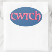 Fun Welsh Cwtch Stickers: Roter Karo Gingham Ovaler Aufkleber (Tasche)