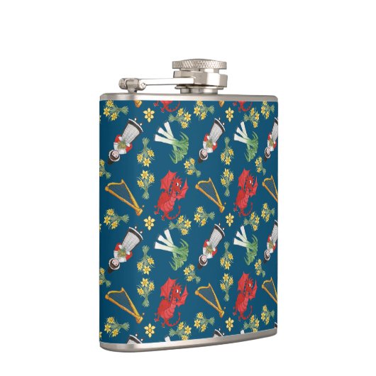 Fun Welsh Emblems auf Blue Hip Flask Flachmann (Rechts)