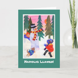 Fun Welsh Language Christmas Card, Snowman Feiertagskarte