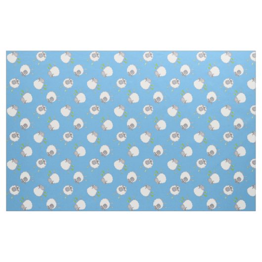 Fun Welsh Sheep auf Blue Pattern Fabric Stoff (Fat Quarter (45,7 x 55,9 cm))