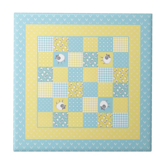 Fun Welsh Sheep, Imitate Patchwork, Keramik Tile Fliese (Vorderseite)