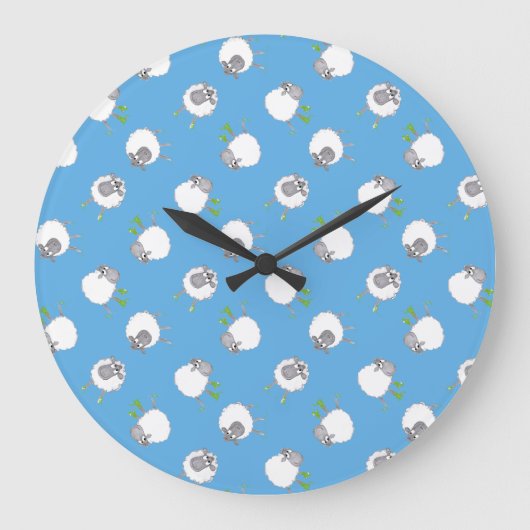 Fun Welsh Sheep Muster auf Sky Blue Background Große Wanduhr (Vorderseite)