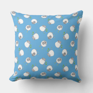 Fun Welsh Sheep Muster auf Sky Blue Background Kissen