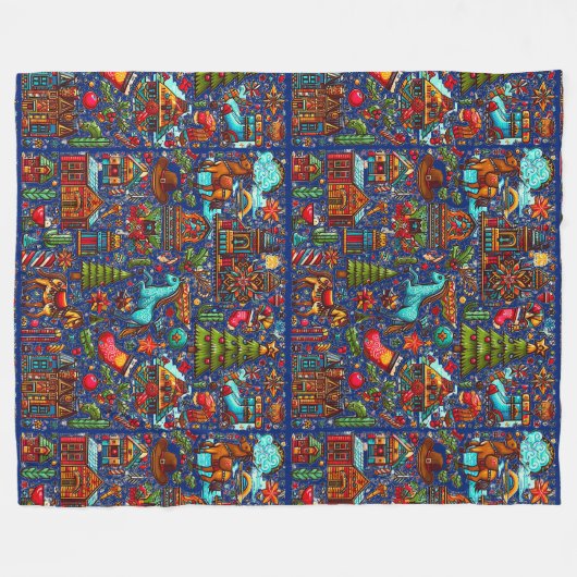 Fun Western Muster Christmas Blue Fleecedecke (Vorderseite (Horizontal))